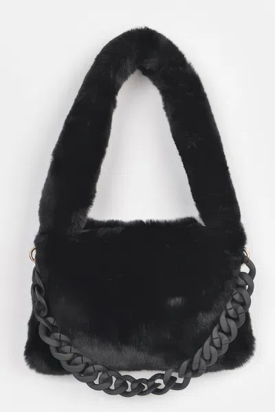 Fashnzfab Faux Fur Shoulder Bag In Black