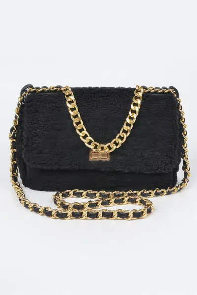 Fashnzfab Faux Fur Shoulder Bag In Black
