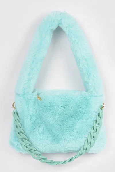 Fashnzfab Faux Fur Shoulder Bag In Blue