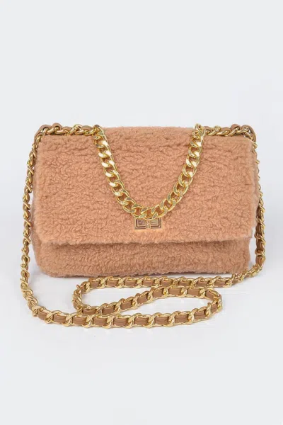 Fashnzfab Faux Fur Shoulder Bag In Brown