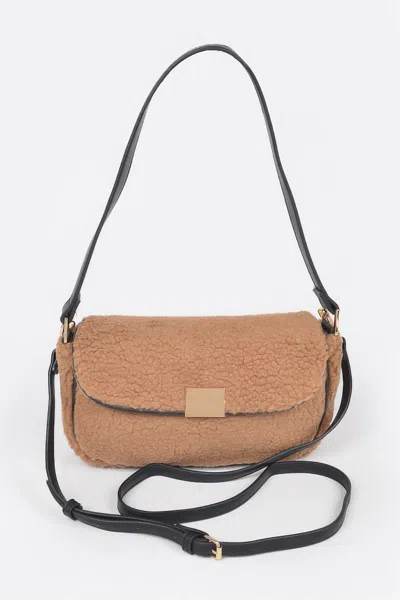 Fashnzfab Faux Fur Shoulder Bag In Brown