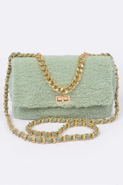 Fashnzfab Faux Fur Shoulder Bag In Green