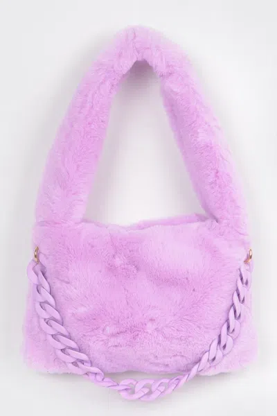 Fashnzfab Faux Fur Shoulder Bag In Purple