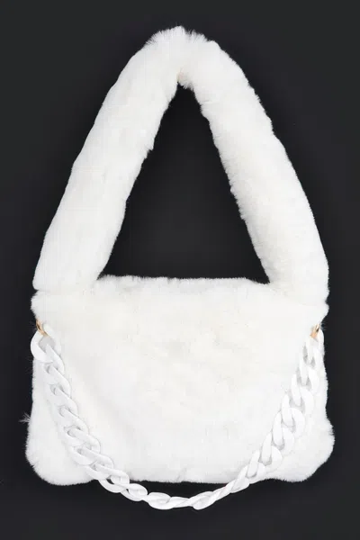 Fashnzfab Faux Fur Shoulder Bag In White