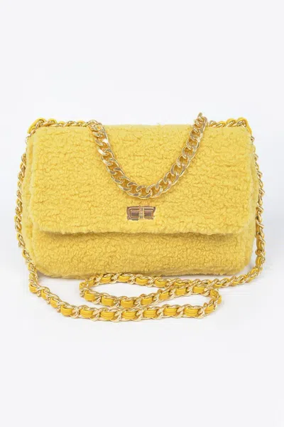Fashnzfab Faux Fur Shoulder Bag In Yellow