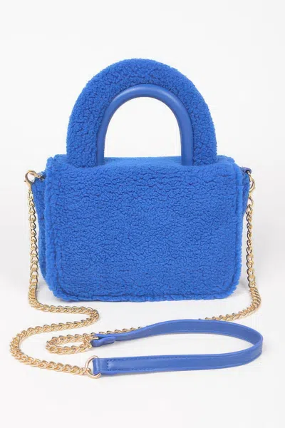 Fashnzfab Faux Fur Top Handle Clutch Bag In Blue