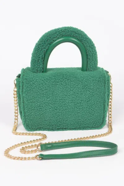 Fashnzfab Faux Fur Top Handle Clutch Bag In Green