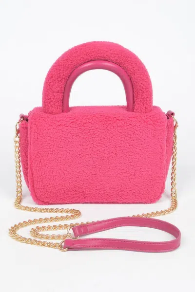 Fashnzfab Faux Fur Top Handle Clutch Bag In Pink
