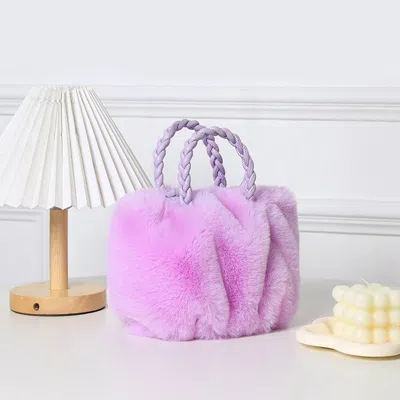 Fashnzfab Faux Fur Tote Crossbody Bag In Purple
