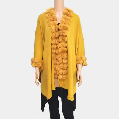 Fashnzfab Faux Fur Trim Detail Long Poncho In Yellow