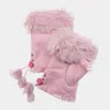 Fashnzfab Faux Fur Trim Fingerless Gloves In Pink