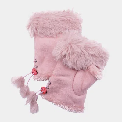 Fashnzfab Faux Fur Trim Fingerless Gloves In Pink