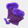 Fashnzfab Faux Fur Trim Fingerless Gloves In Purple