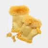 Fashnzfab Faux Fur Trim Fingerless Gloves In Yellow