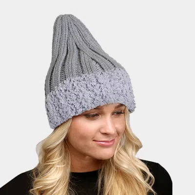 Fashnzfab Faux Fur Trim Knit Beanie In Gray
