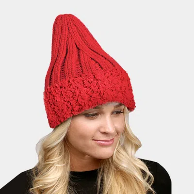 Fashnzfab Faux Fur Trim Knit Beanie In Red
