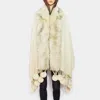 Fashnzfab Faux Fur Trim Pom Pom Dangle Poncho In Green