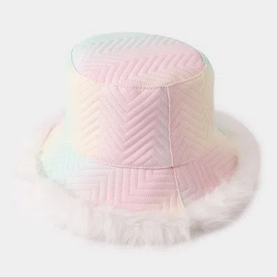 Fashnzfab Faux Fur Trimmed Bucket Hat In White