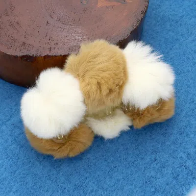Fashnzfab Faux Fur Triple Pom Pom Hair Claw Clip In Brown