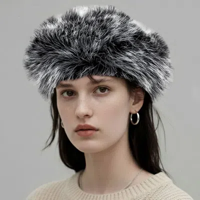 Fashnzfab Faux Fur Winter Beret Hat In Black