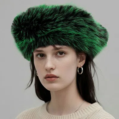 Fashnzfab Faux Fur Winter Beret Hat In Green