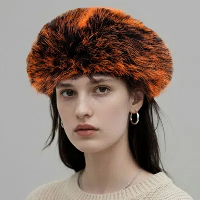 Fashnzfab Faux Fur Winter Beret Hat In Orange