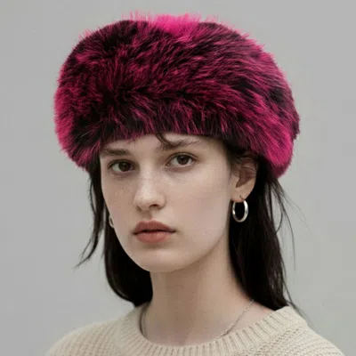 Fashnzfab Faux Fur Winter Beret Hat In Pink