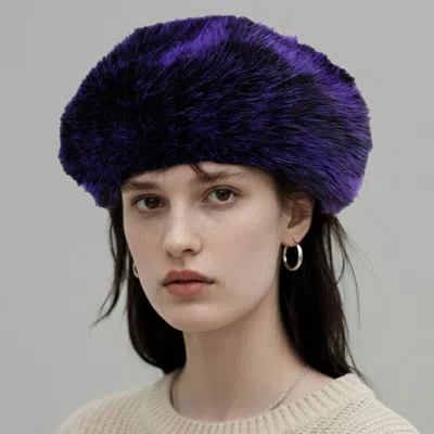 Fashnzfab Faux Fur Winter Beret Hat In Purple