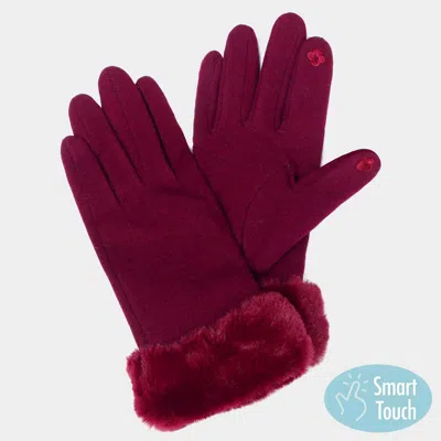 Fashnzfab Faux Fur Wrist Smart Gloves In Red