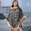 Fashnzfab Faux Fur Zebra Pattern Poncho Cape In Multi