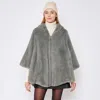Fashnzfab Faux Fur Zip-up Hooded Cape Poncho In Gray