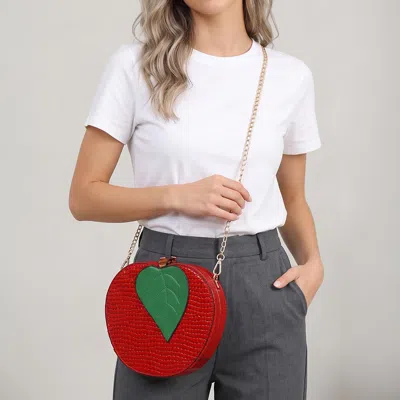 Fashnzfab Faux Glossy Leather Apple Shaped Crossbody Bag In Red