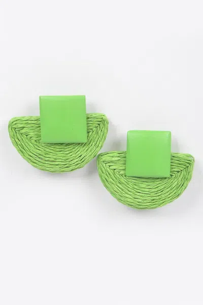 Fashnzfab Faux Half Moon Straw Earring In Green