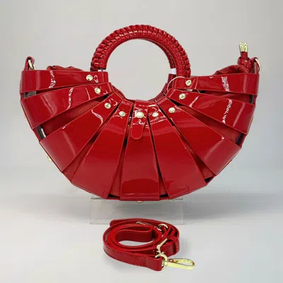 Fashnzfab Faux Leather Abstract Structured Top Handle Crossbody Handbag In Red
