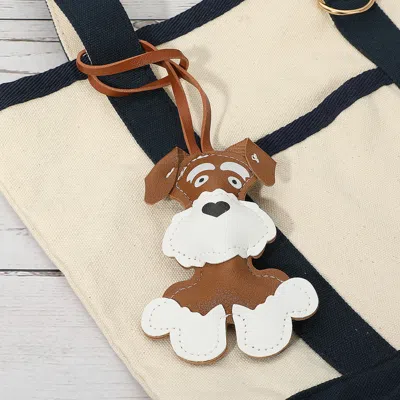 Fashnzfab Faux Leather Adorable Dog Bag Charm In Brown