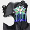 Fashnzfab Faux Leather Back Boho Seed Beaded Dangle Earrings In Blue