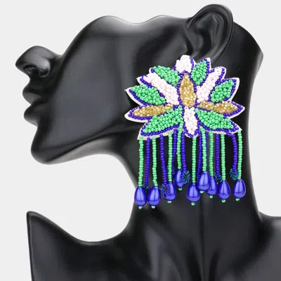Fashnzfab Faux Leather Back Boho Seed Beaded Dangle Earrings In Blue