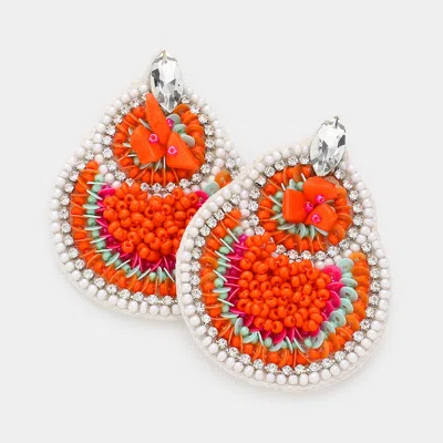 Fashnzfab Faux Leather Back Boho Sequin Beaded Earrings - Orange