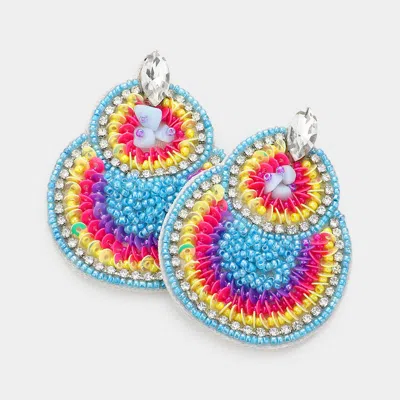 Fashnzfab Faux Leather Back Boho Sequin Beaded Earrings - Turquoise In Blue