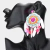 Fashnzfab Faux Leather Back Boho Sequin Seed Beaded Dangle Earrings In Multi