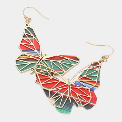 Fashnzfab Faux Leather Back Metal Laser Cut Butterfly Dangle Earrings In Multi