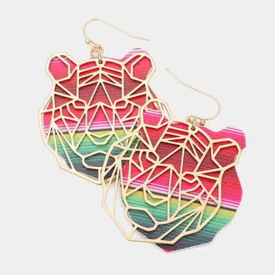 Fashnzfab Faux Leather Back Metal Laser Cut Tiger Face Dangle Earrings In Multi
