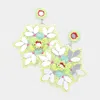 Fashnzfab Faux Leather Back Mirror Beaded Floral Dangle Earrings - Lime In Yellow