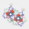 Fashnzfab Faux Leather Back Mirror Beaded Floral Dangle Earrings - Multi In Multi
