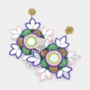 Fashnzfab Faux Leather Back Mirror Beaded Floral Dangle Earrings - Multi In Multi