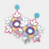 Fashnzfab Faux Leather Back Mirror Beaded Floral Dangle Earrings - Multi In Multi