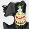 Fashnzfab Faux Leather Back Mirror Boho Sequin Seed Beaded Dangle Earrings - Red In Multi