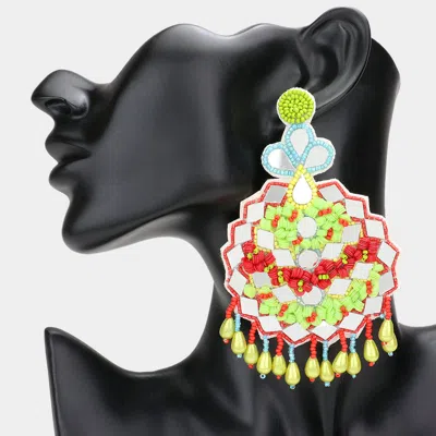 Fashnzfab Faux Leather Back Mirror Boho Sequin Seed Beaded Dangle Earrings - Red In Multi