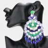 Fashnzfab Faux Leather Back Mirror Boho Sequin Seed Beaded Dangle Earrings In Blue