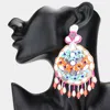 Fashnzfab Faux Leather Back Mirror Boho Sequin Seed Beaded Dangle Earrings In Multi